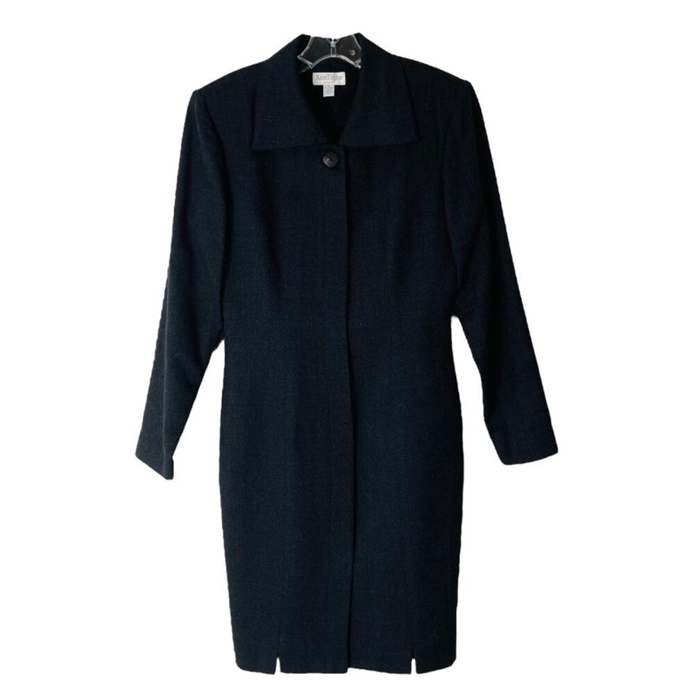 Vintage grey black wool longline button preppy midi academia jacket 8
